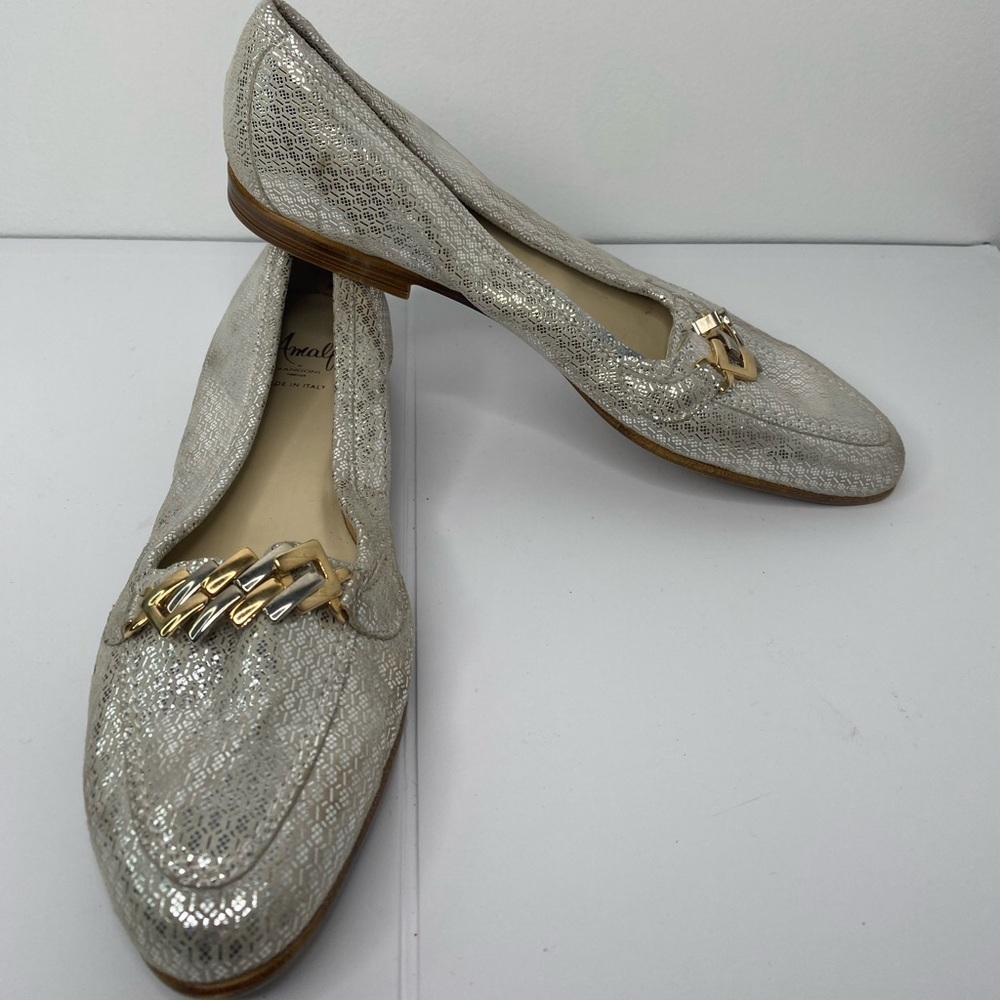Amalfi Nordstrom Silver Slip On Loafers with Gold Accent